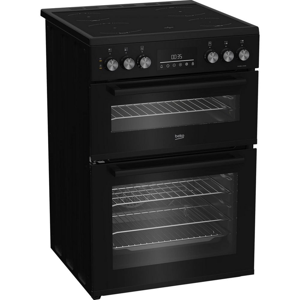60cm Double Oven Electric Cooker with Vitroceramic Hob - Black - Image 2