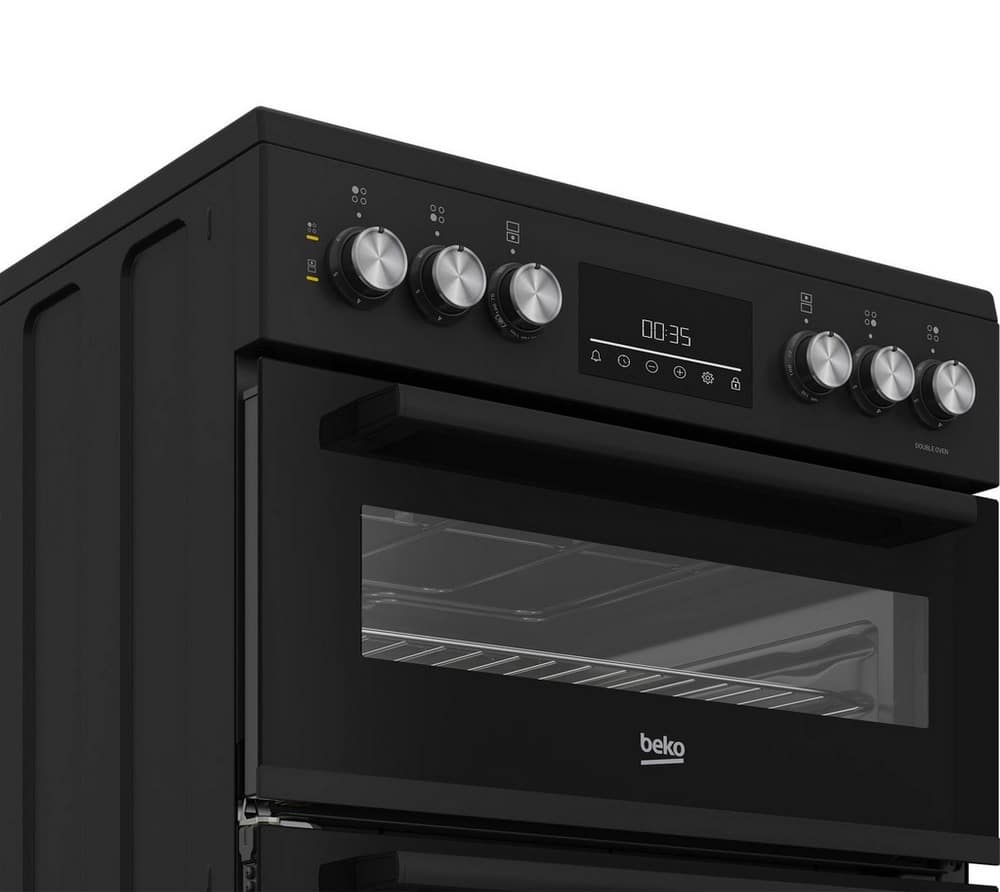 60cm Double Oven Electric Cooker with Vitroceramic Hob - Black - Image 3