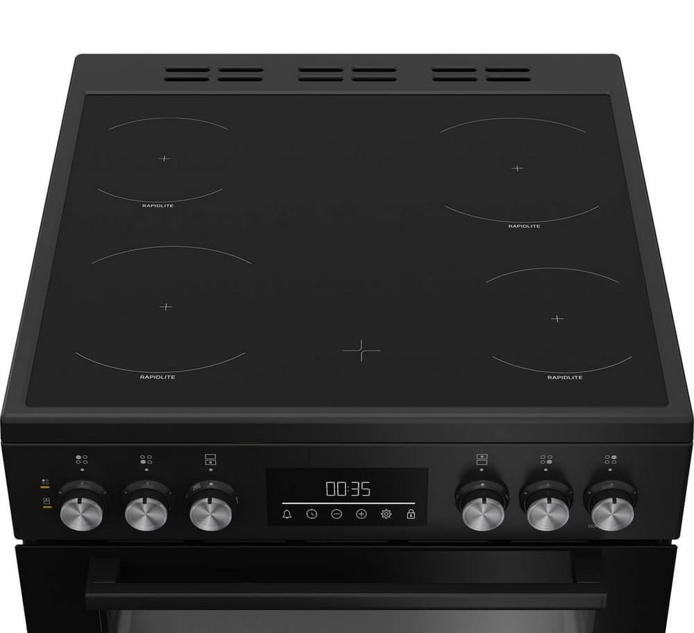 60cm Double Oven Electric Cooker with Vitroceramic Hob - Black - Image 4