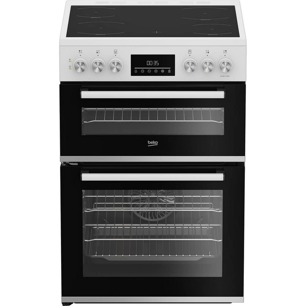60cm Double Oven Electric Cooker with Vitroceramic Hob - White