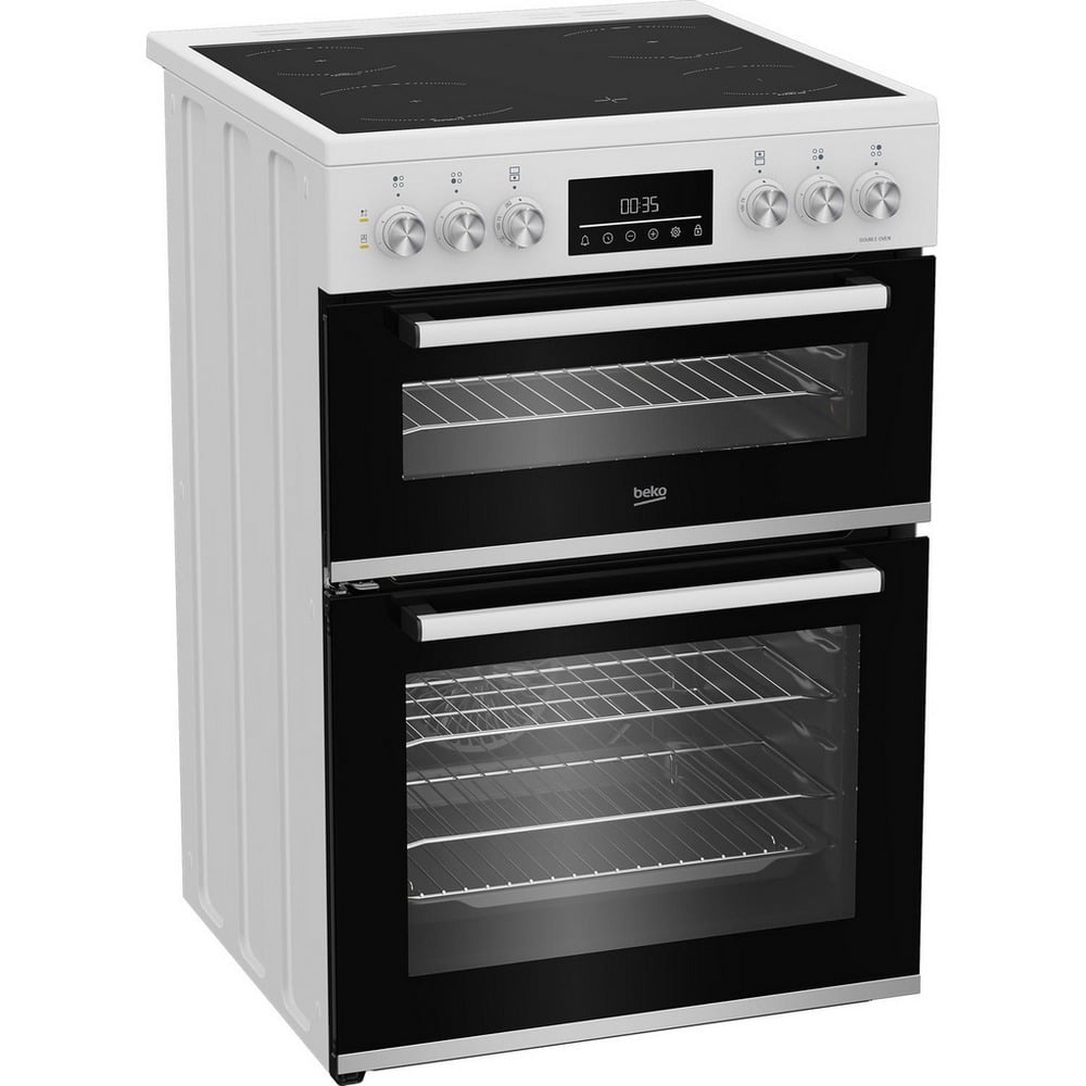 60cm Double Oven Electric Cooker with Vitroceramic Hob - White - Image 3