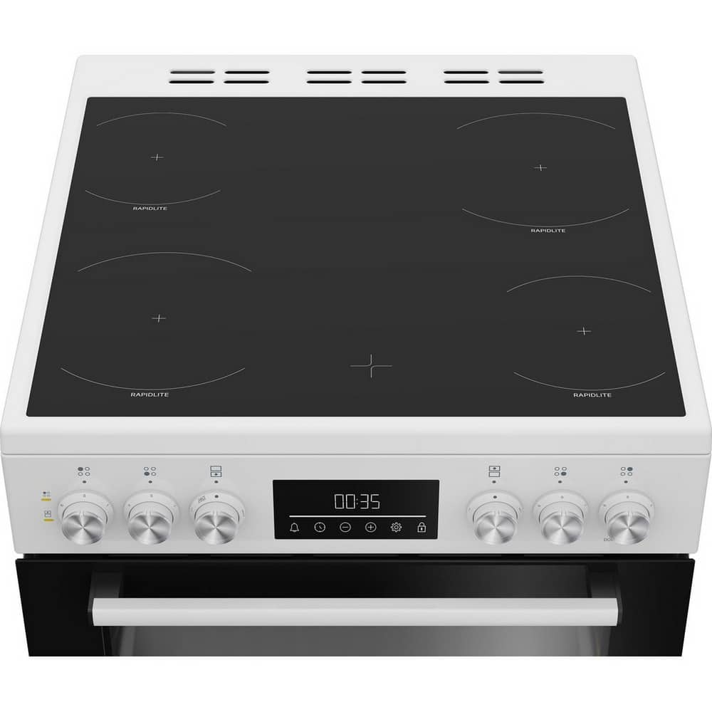60cm Double Oven Electric Cooker with Vitroceramic Hob - White - Image 4