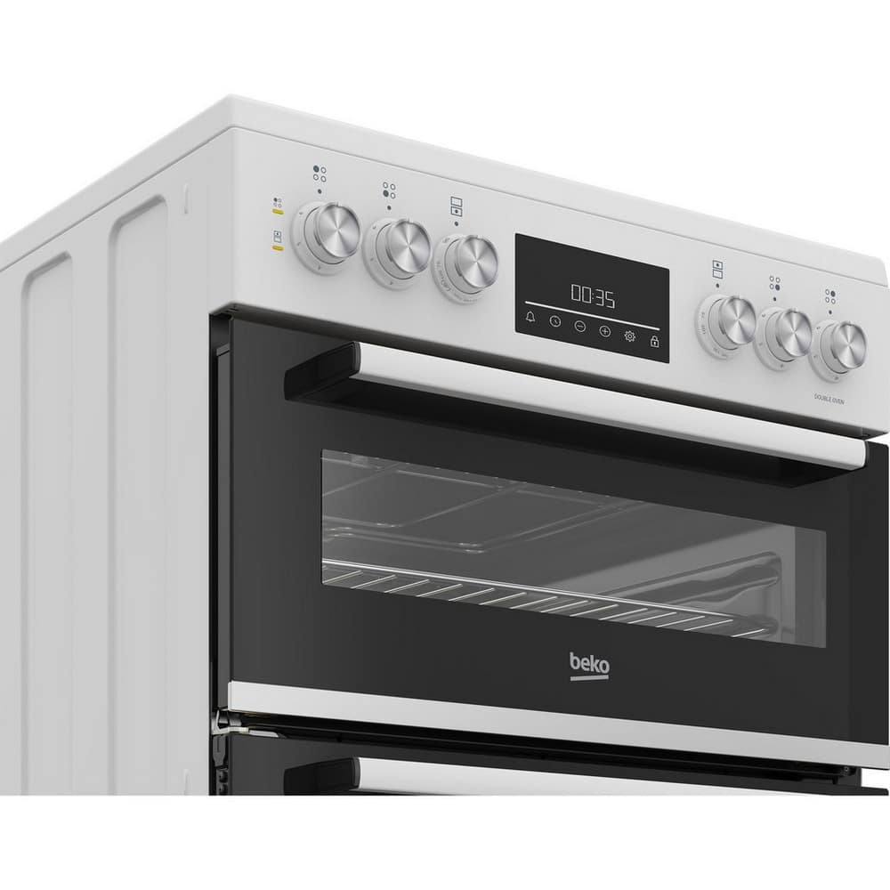 60cm Double Oven Electric Cooker with Vitroceramic Hob - White - Image 5