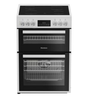 60cm Double Oven Electric Cooker with Vitroceramic Hob - White