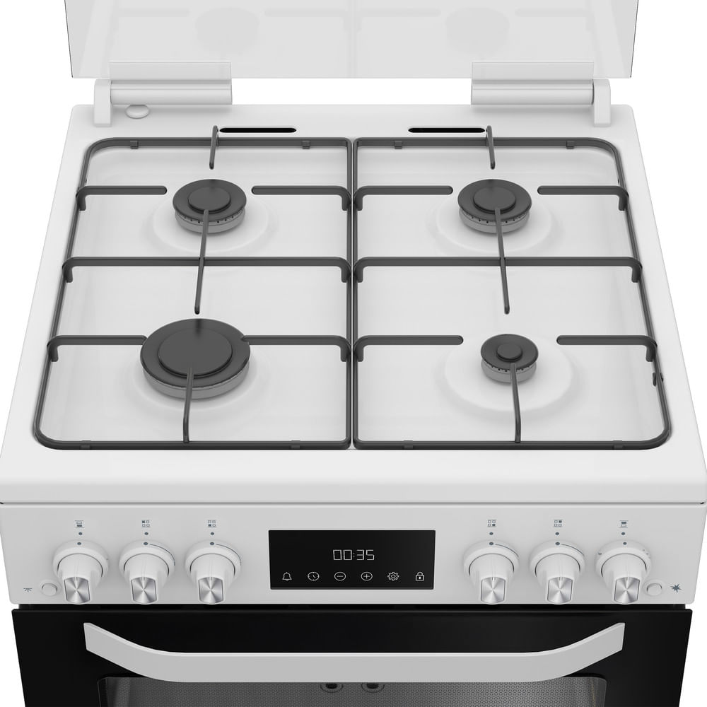 60cm Gas Double Cooker with Glass Lid - White - Image 4