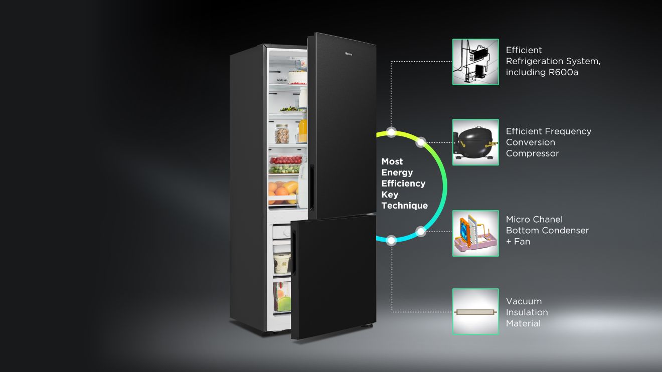 55cm 50/50 Total No Frost Fridge Freezer - Black/Stainless Steel