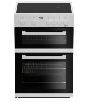 60cm Twin Cavity Electric Cooker with Ceramic Hob - White