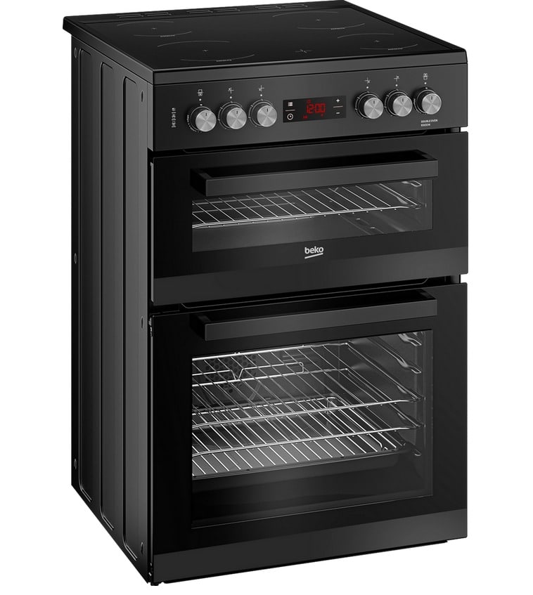 60cm Double Oven Electric Cooker with Ceramic Hob - Black - Image 2