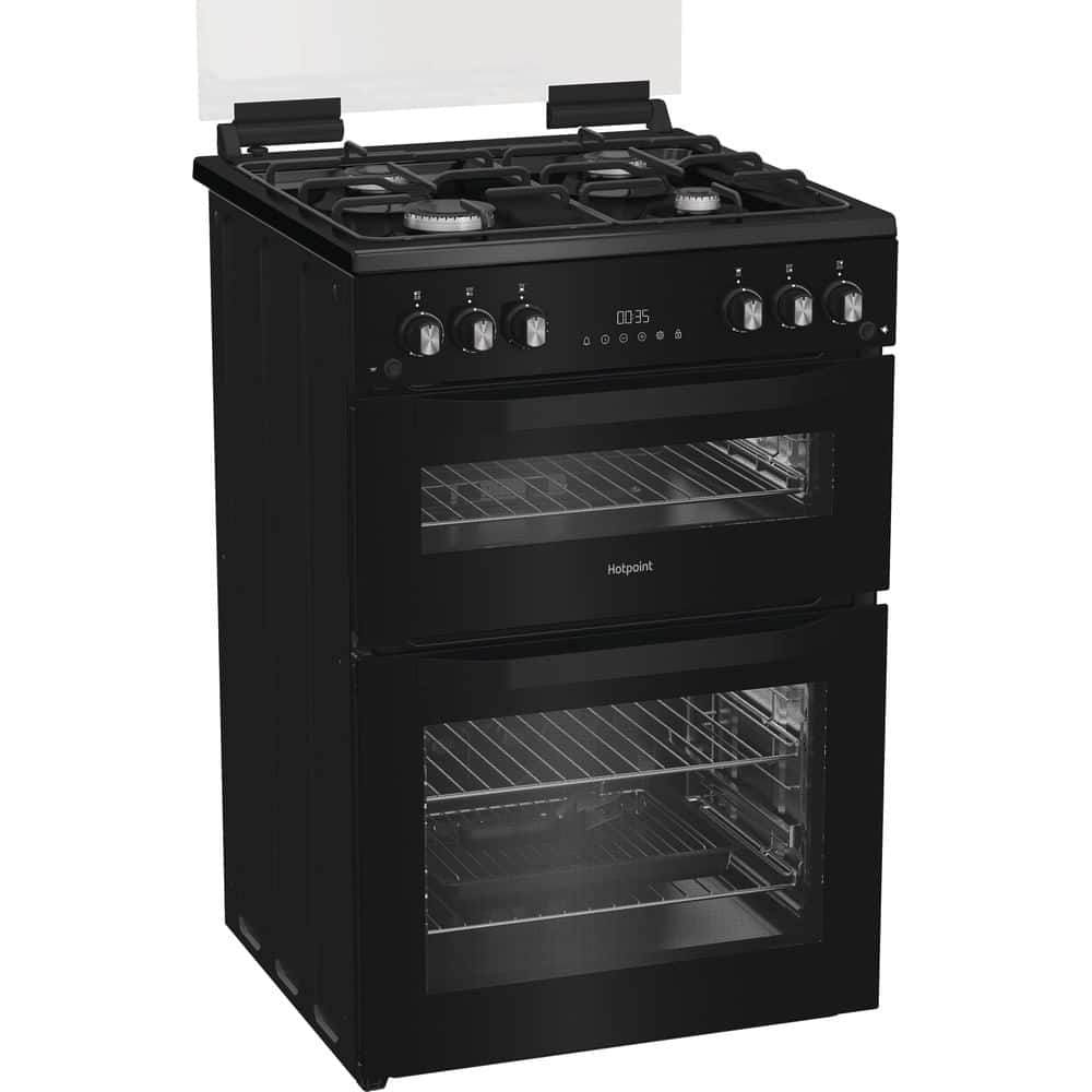 60cm Gas Twin Cooker with Glass Lid - Black - Image 2